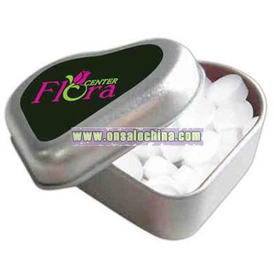 Heart shaped candy tin filled with sugar free mints.
