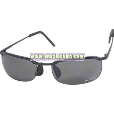 Semi-rimless style wraparound metal frame sunglasses with case