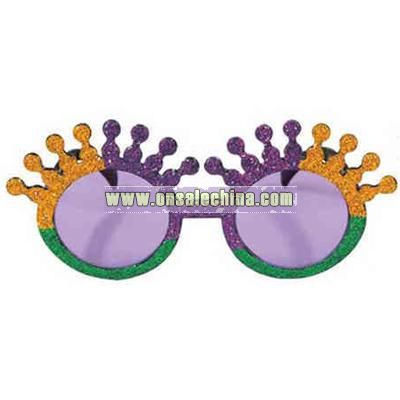 Glittered Mardi Gras crown shaped sunglasses