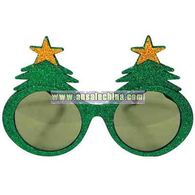 Glittered Christmas tree shaped sunglasses