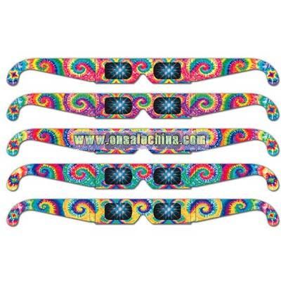 Fireworks 3-D eyeglasses with preprinted rainbow tie dye design