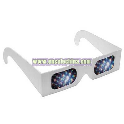 White frame 3-D rainbow eyeglasses.