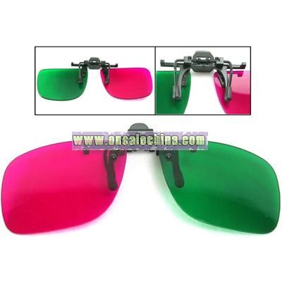 Re-useable Clip-On Resin Lens Anaglyphic Red + Green 3D Glasses