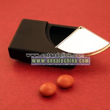 Trekker Sporty Black Pill Box with Durable Rubber Shell and Sliding Silver Cover