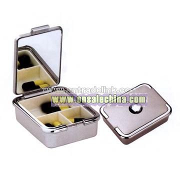UV coated pill box with 3 compartments and mirror