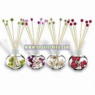 Fragrance Reeds Diffuser Set with Floral Decorated Glass Bottle