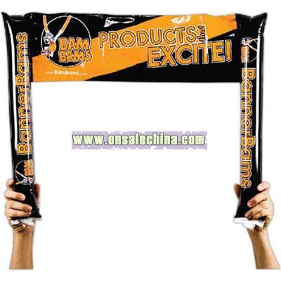 Inflatable noisemakers with attached banner