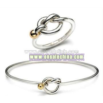 Sterling Silver Jewelry Love Knot Set (Bangle & Ring)