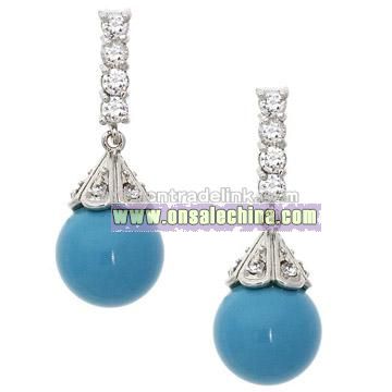 Silver CZ Synthetic Turquoise Drop Earrings