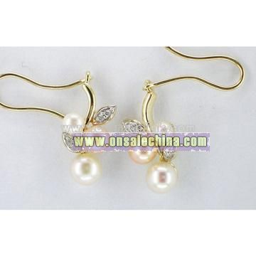 Fine Gold Jewelry-10k Gold Pearl & Diamond Earrings