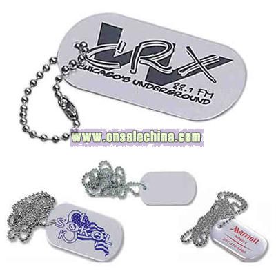 Silver dog tag key tag with split ring