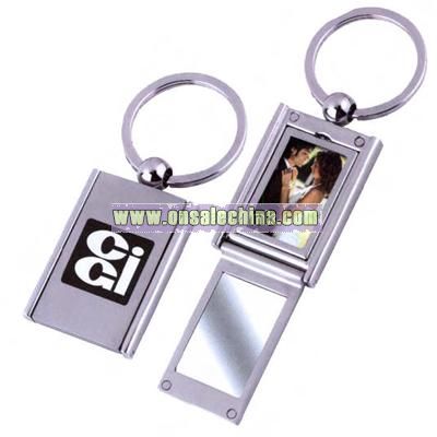 Key chain with rectangle shape photo frame and mirror