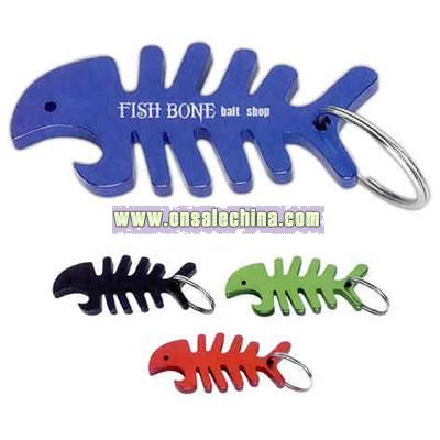 Fish bone bottle opener key ring