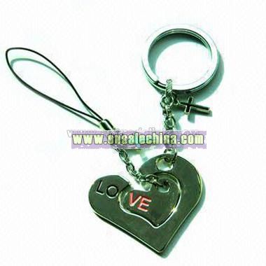Metal Keychain with Mobile Phone Strap