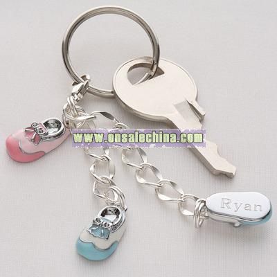 Engraved Baby Bootie Key Chain