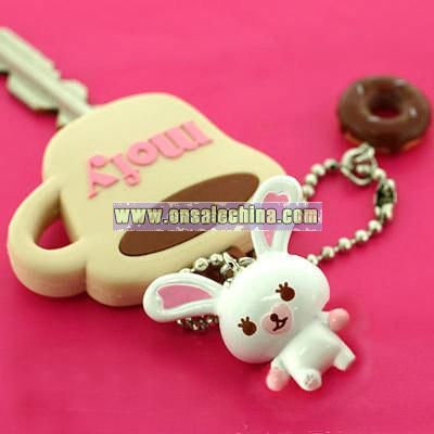 Rabbit Mofy Mascot Key Cover Ball Chain (Tea cup)