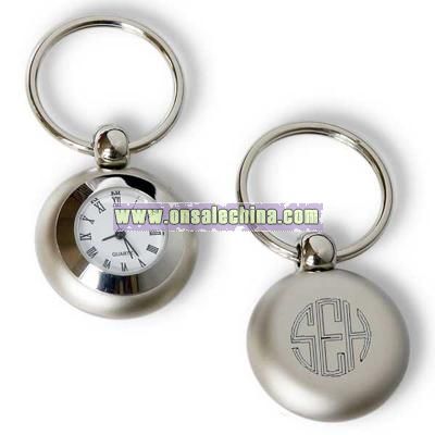 Brushed Silver Clock Key Chain