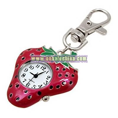 Mini Fashion Strawberry Quartz Key Chain Watch