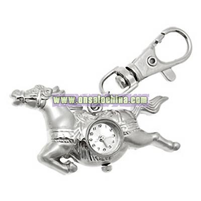 Mini Silvery Key Chains Running Horse Quartz Pocket Watch