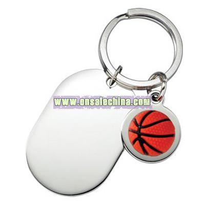 Mini Basketball Key Chain w/ Shiny Silver Plate