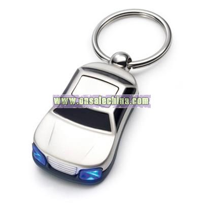 Silver Car Key Chain with Blue LED Headlights