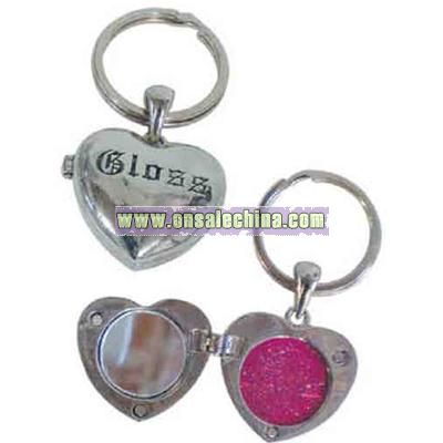 Heart shaped lip gloss with mirror on keychain