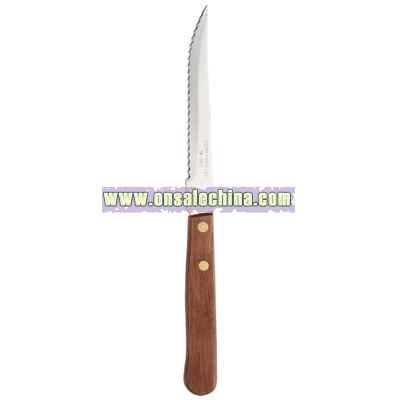 Hollow ground pointed end wood handle steak knife