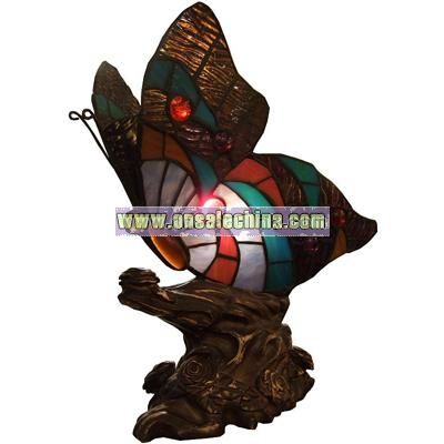 Calais Tiffany Butterfly Accent Lamp Green/Red/Brown
