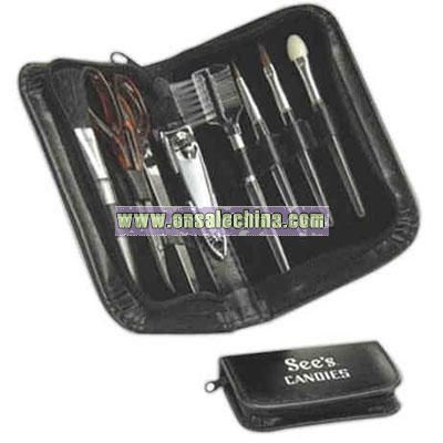 Personal compact 8-piece manicure set with faux leather case