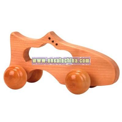 Natural wooden shoe shape massager with four wheels