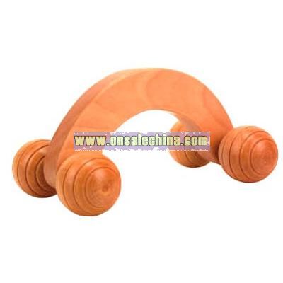 Mini four wheels shape maple wood massager with curved comfort handle