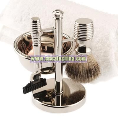 Personalized Mach3 Razor, Badger Brush, Soap Dish with Ribbed Accents