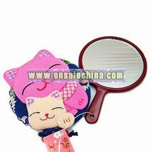 Handle Mirror with Belt and Lovely Cats