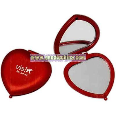 Red metal heart shaped compact mirror