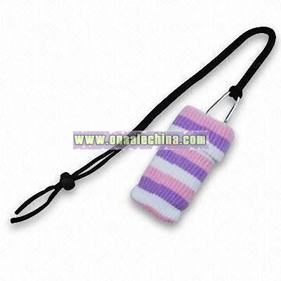 Knitted Mobile Phone Pouch with Black Tube Strap and Climbing Hook