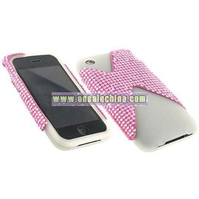Apple iPhone 3GS/ 3G White Silicone/ Pink Rhinestone Shell Case