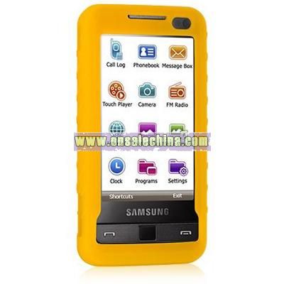 Yellow Premium Silicone Skin Snap-On Cover Case Cell Phone Protector for Samsung i900 Omnia + Lanyard Gift