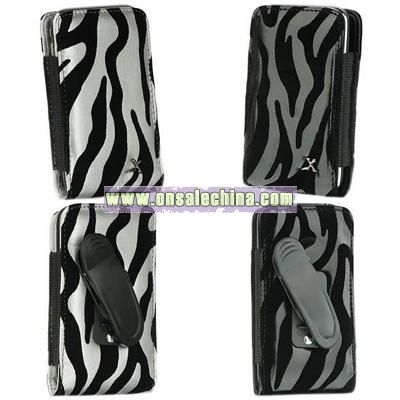 Universal Vertical Leatherette Pouch with Zebra Design