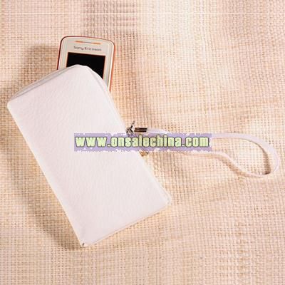 Leather Carrying Case with Zipper & Hand Strap for Cell Phone