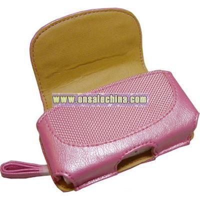 LEATHER POUCH VERTICAL CASE WITH BELT CLIP / HOTPINK