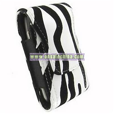 Zebra w/Black Velvet Stripes Vertical Leather Pouch for Universal Cell Phone