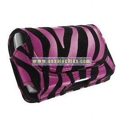 Universal Cell Phone Pink Zebra w/Black Velvet Stripes Horizontal Leather Pouch