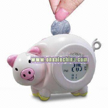 Novelty Pig Shaped Digital Clock with Coin Bank and Radio