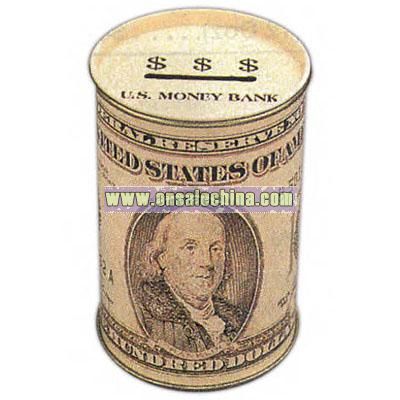 Tin money bank with a removable lid