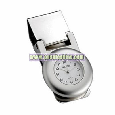 Round Polished Money Clip with Clock