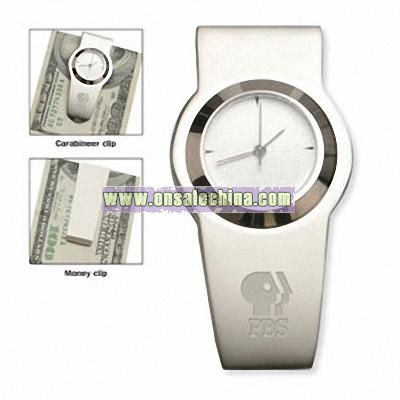 Money clip with quartz alarm clock