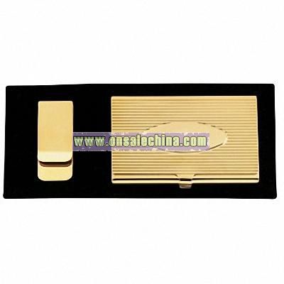 CARD CASE AND MONEY CLIP GIFT SET - GOLD