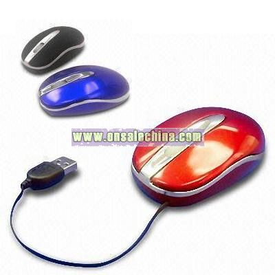 Optical USB Mouse with Built-in Auto Retractable USB Cable