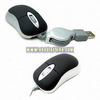 Mini 3-D Optical Mouse with Retractable Cable