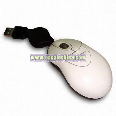 Mini USB Optical Mouse with Built-in Retractable Cable